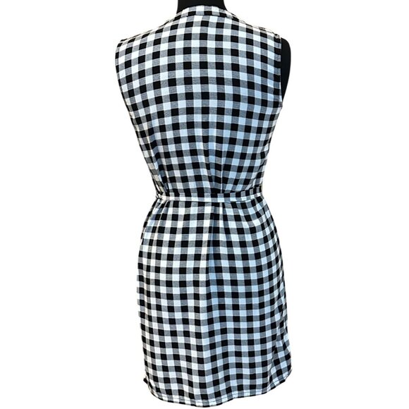 Women's Faded Glory Mini V-neck Dress Black & White Gingham Rayon Size S (4-6) - Picture 2 of 15